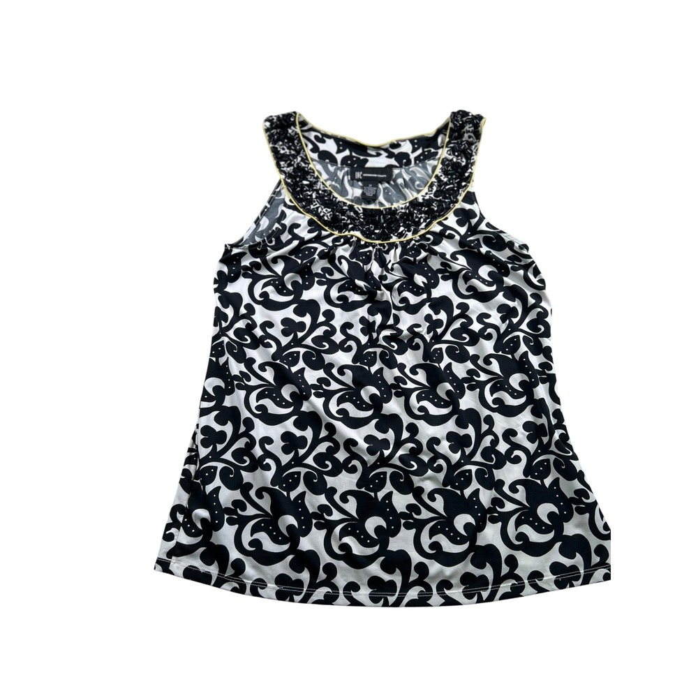INC International Concepts Black White Sleeveless Beaded Top
